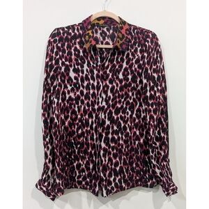 NEW Kobi Halperin Animal Print Semi Sheer Button Down